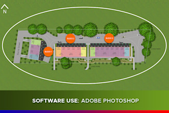 colored site plan design, 2d floor planning with photoshop