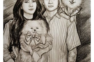 draw 100 percent handmade black and white sketch