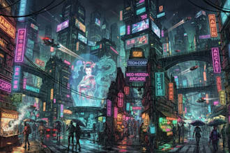 draw illustration of futuristic cyberpunk city
