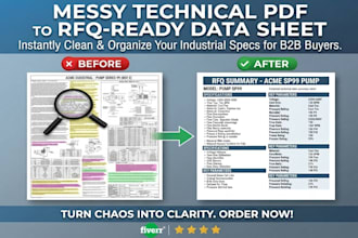 format and clean technical product pdfs into rfq data sheets
