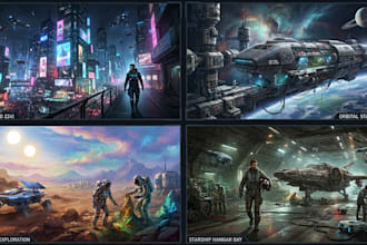 paint concept art, sci fi illustration and sci fi art