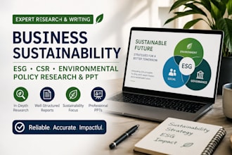 write business sustainability, esg, csr and environmental policy research, ppt