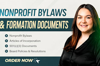prepare nonprofit bylaws, articles of incorporation and 501c3 documents