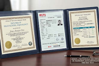 design a professional ged certificate or transcript, ielts certificate