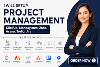 setup project management clickup monday zoho asana trello jira basecamp wrike