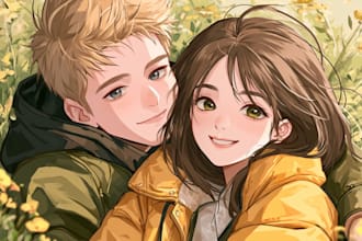 draw you anime couple art portrait