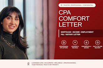 prepare US CPA comfort letter, mortgage, income, employment, pnl, notary letter