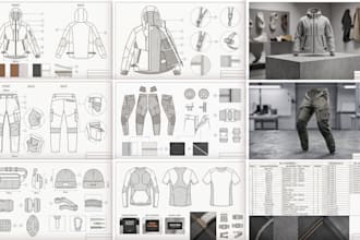 design technical flat sketch and clothing tech pack