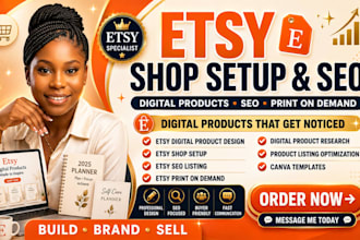 create etsy digital product, etsy store setup, etsy seo listing, print on demand