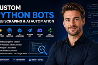 build custom python bot web scraping ai automation and telegram discord bot n8n