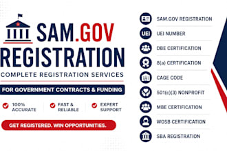 sam gov registration, uei, dbe, 8a, cage code, 501c3 nonprofit, mbe, wosb, sba