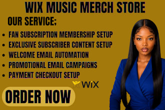 create a wix music merch store with fan subscription and email flows