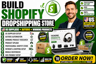 build shopify dropshipping store with USA suppliers autods and willing product