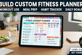 build fitness planner, workout log, meal prep, daily goal, habbit, tracker sheet