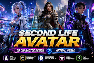 create custom second life avatars and 3d character designs