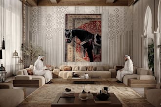 design luxury 3d majlis, arabic villa, modern apartment interior rendering