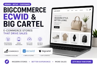 bigcommerce store, ecwid store, big cartel and ecommerce website