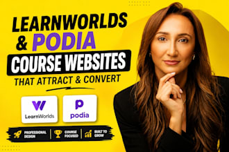 build learnworlds online course website, podia website design course platform