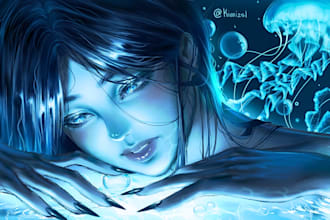 do a digital anime style semi realistic splash art