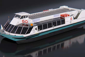 3d ship modeling, electric boat marine powertrain, animate 3d marine engineering