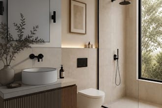 create a bathroom interior design with realistic render