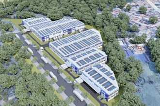 create military equipment storage, warehouse system design, site plan rendering