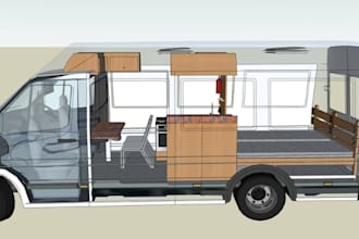 design 3d caravan, camper van, motorhome, rv cabin conversion design