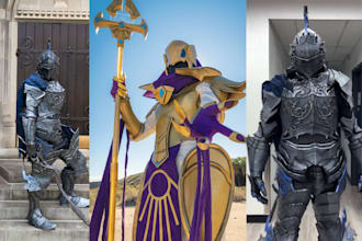 design wearable 3d cosplay costumes, fabric patterns, armor, mask and props