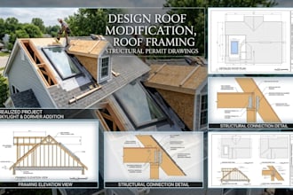 design roof modification, roof framing structural permit drawings