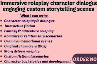 write immersive roleplay character dialogue engaging custom storytelling scenes