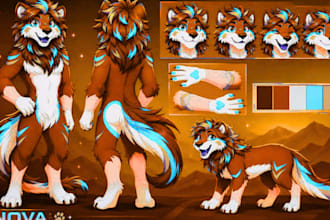 draw your anthro character, fursona, or furry reference sheet