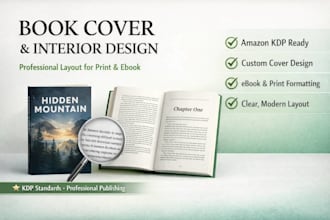 create kindle, paperback book cover design, KDP interior layout with a 3d mockup