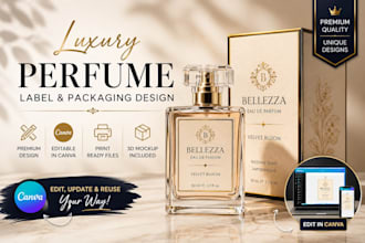 design luxury perfume labels and packaging with editable canva