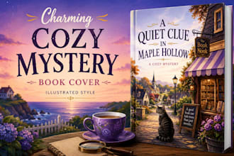 design a charming cozy mystery book cover with illustrated style