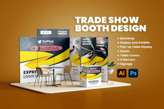 design trade show booth, backdrop, exhibition stand, banner and booth graphics