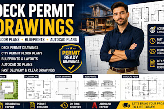 create deck permit drawing, city permit floor plans, blueprints and autocad plan