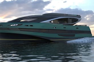 create 3d photorealistic interior and exterior rendering for a yacht or boat