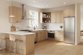 design a modern kitchen interior with 3d realistic rendering