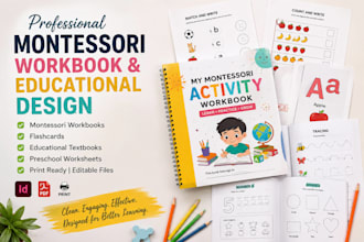 design montessori workbook, flashcard, educational textbook, preschool worksheet