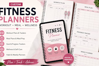 build fitness planner, workout log, tracker sell sheet, daily goal planner habit