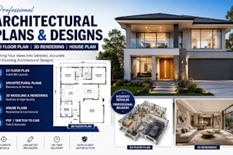 do architectural plans, autocad 2d floor plan and 3d rendering, house plan