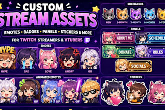 design twitch emotes, chibi emotes, animated emotes, vtuber badges from stream