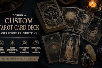 design a custom tarot card deck with unique illustrations