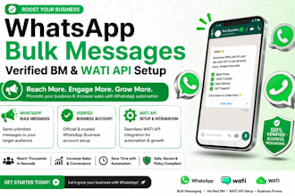 promote whatsapp bulk messages,verified bm,wati API setup ads for business promo