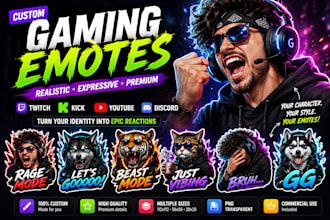 create custom realistic gaming emotes for twitch, kick, youtube and discord