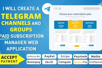 create telegram channel or group paid subscription manager web application
