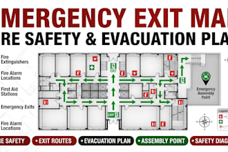 create emergency exit map, fire safety diagram and evacuation plan