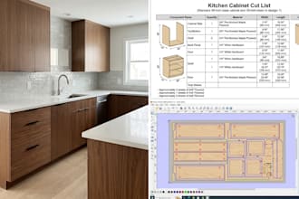 create kitchen cabinet design, cutlist and cnc woodworking files