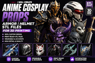 create anime cosplay props armor helmet stl files for 3d printing