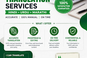 professionally translate english to hindi, urdu, aur marathi